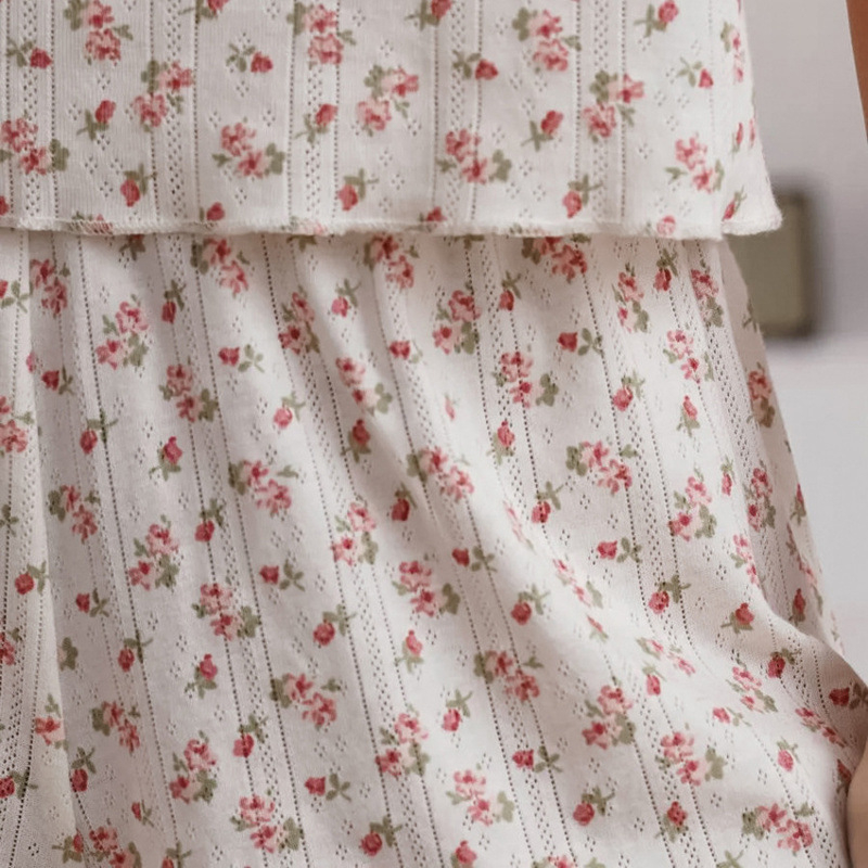 Pijamale cu mânecă scurtă, respirabile, imprimate, cu volane, transfrontaliere europene și americane, pentru femei, haine de casă din două piese, care pot fi purtate în aer liber