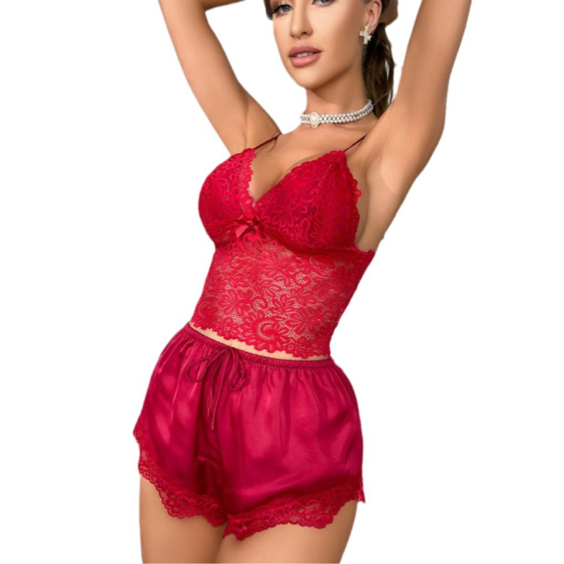 Novi set pidžame s otvorenim leđima i čipkom od ledene svile, seksi, ležeran, za žene, iz 2025.