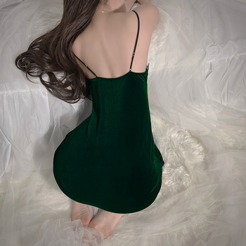 Naujas interneto populiarus stilius seksualus gilus V aksominis nėrinių pižama privatus namas diržas naktinukai ilgi namų drabužiai 141