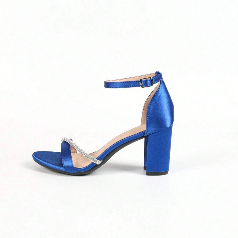 Pantofi de damă cu toc gros și toc înalt, cu diamante strălucitoare, stil francez, cu o singură curea, vara anului 2025