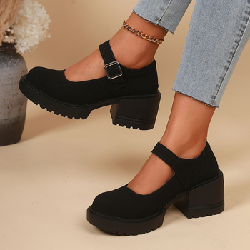 Mary Jane femei tocuri înalte 2025 primăvara nou stil european și american curea unică vârf rotund talpă groasă toc gros pantofi de mărime mare