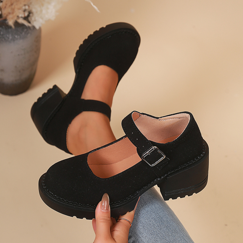 Mary Jane femei tocuri înalte 2025 primăvara nou stil european și american curea unică vârf rotund talpă groasă toc gros pantofi de mărime mare