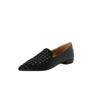 Φθινόπωρο 2024 Νέα vintage καφέ φλατ παπούτσια με μυτερές άκρες, υφαντά δερμάτινα παπούτσια από αλογότριχα και ρηχή μαλακή σόλα, γυναίκες