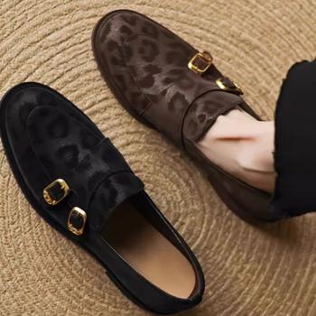 Γυναικεία Γαλλικά Παπούτσια με Ρηχό Στόμα 2025, Νέα Επίπεδα Slip-on Παπούτσια Lofu, Βρετανικού Στυλ, Παπούτσια με Λεοπάρ Στυλ