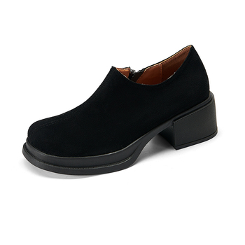 Vintage παπούτσια με παγωμένο χοντρό τακούνι, μονής στρώσης, γυναικεία πλατφόρμα, casual δερμάτινα παπούτσια, άνοιξη και φθινόπωρο 2024, ψηλοτάκουνα παπούτσια με βαθύ στόμα, Naked μπότες