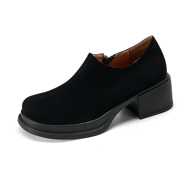 Vintage matirane cipele s debelom petom, jednoslojne ženske cipele s platformom, ležerne kožne cipele za proljeće i jesen 2024., duboke cipele s visokom petom, gole čizme