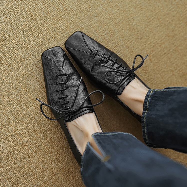 ~ Pantofi retro francezi ~ 2024 primăvară/vară, cu toc jos, vârf pătrat, cu deschidere adâncă, casual, cu toc gros, suprafață moale, pantofi din piele, toamnă