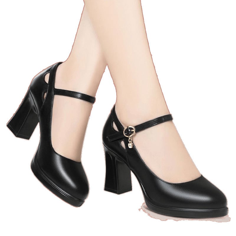 Pantofi de lucru negri profesionali unchiul Babak pentru femei, model cheongsam, model podium, tocuri înalte, toc mediu, pantofi balerini din piele pentru mamă