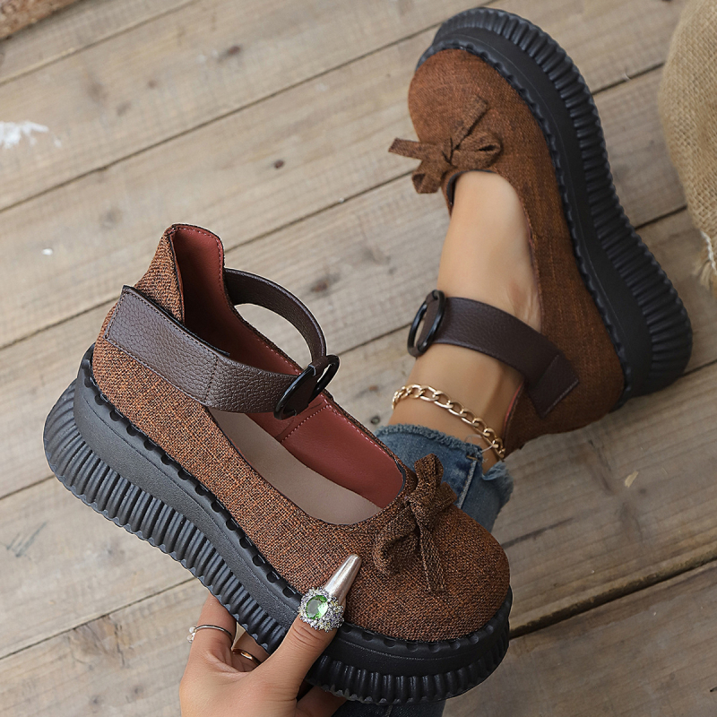 Pantofi de vară 2025, stil britanic, cu talpă groasă, cataramă cu o singură linie, imprimați Mary Jane, mocasini cu fundă superficială, pantofi pentru femei