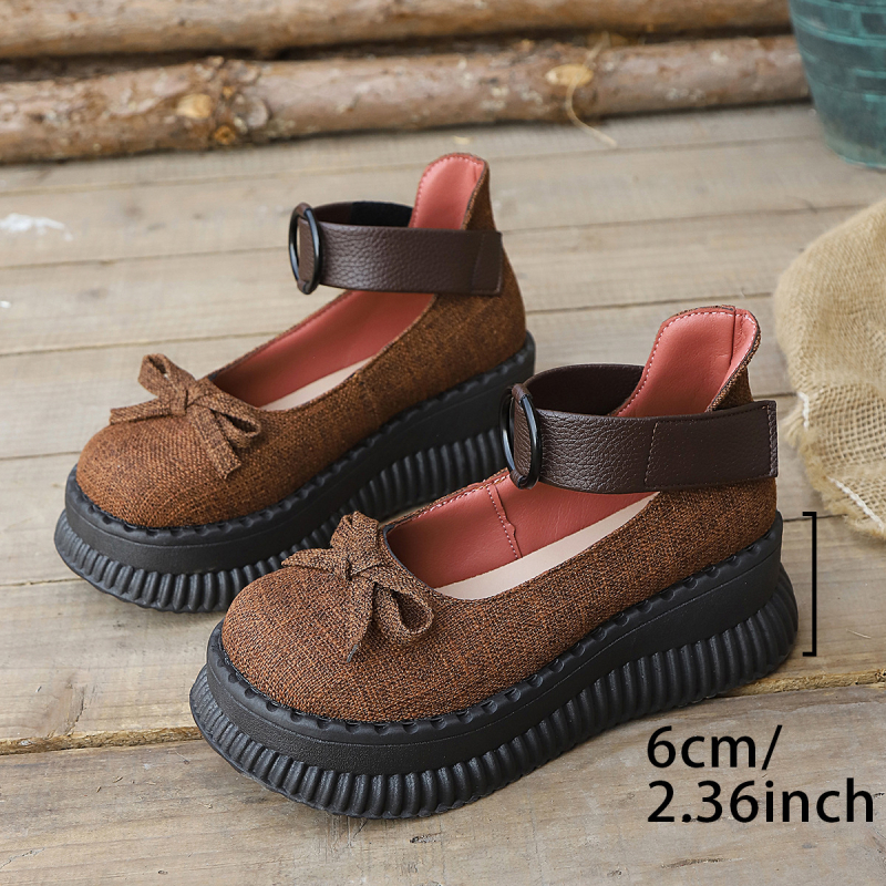 Pantofi de vară 2025, stil britanic, cu talpă groasă, cataramă cu o singură linie, imprimați Mary Jane, mocasini cu fundă superficială, pantofi pentru femei