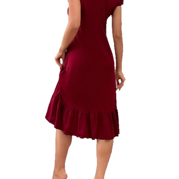 Γυναικεία πιτζάμα νυχτικών 2025 με ριμπ ύφανση, καλοκαιρινή φούστα με κοντό μανίκι και στρογγυλή λαιμόκοψη