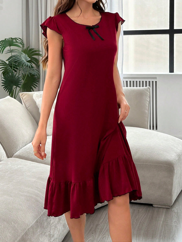 2025 Spavaćica Pidžama Rebrasta ženska ljetna kratkih rukava Srednje suknja Mekana okrugla vrat Tanka