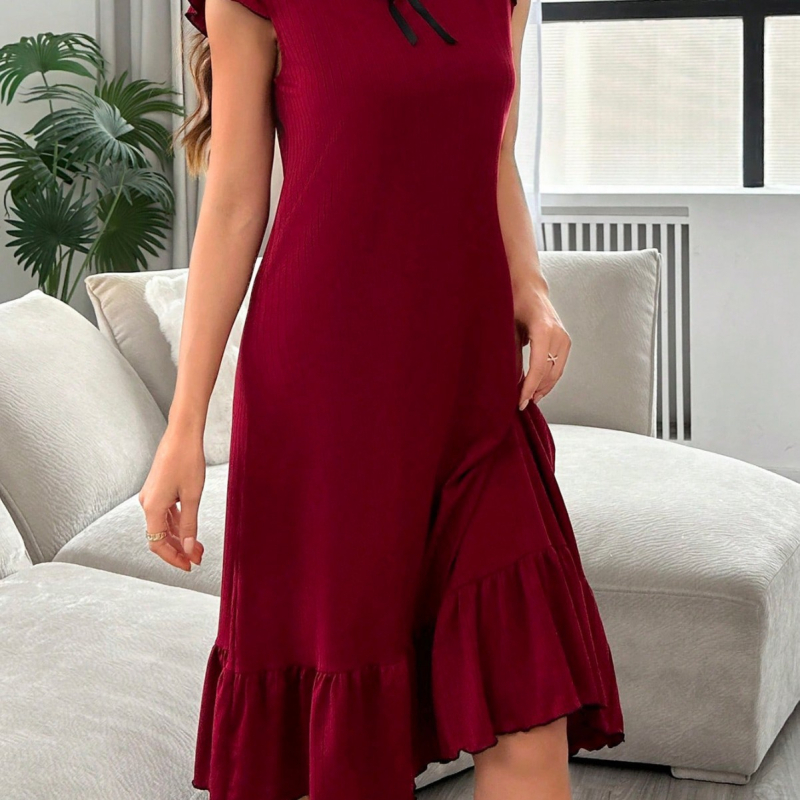 2025 Spavaćica Pidžama Rebrasta ženska ljetna kratkih rukava Srednje suknja Mekana okrugla vrat Tanka