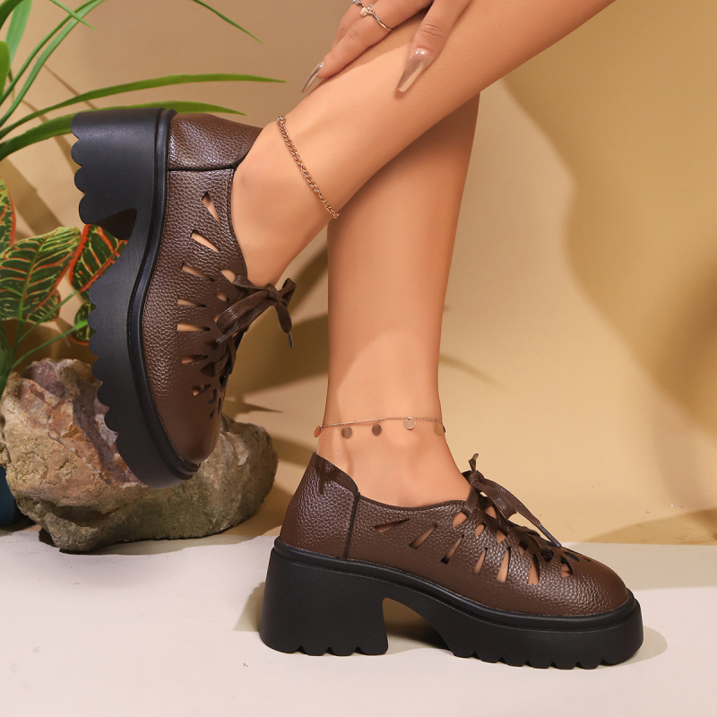 Nove ženske cipele s debelim potplatom, vezicama i ležernim štiklama iz inozemne trgovine, velike kožne cipele s visokom petom, želja