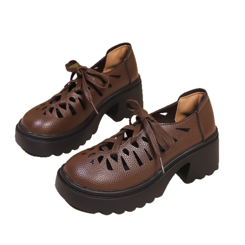 Nove ženske cipele s debelim potplatom, vezicama i ležernim štiklama iz inozemne trgovine, velike kožne cipele s visokom petom, želja