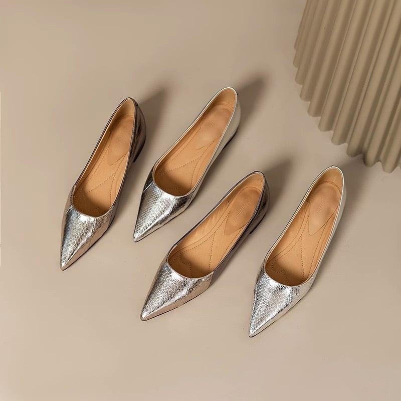 Pantofi de damă cu toc înalt, cu toc înalt, stil nou de primăvară și vară 2024, cu model din piele, cu vârf ascuțit, plat, cu gura mică, all-match