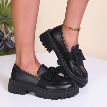 2025 Proljeće i jesen Nove prekogranične mokasine velikih veličina, ženske cipele s mašnom i debelim potplatom, male kožne cipele, retro pojedinačne cipele, vanjska trgovina na veliko