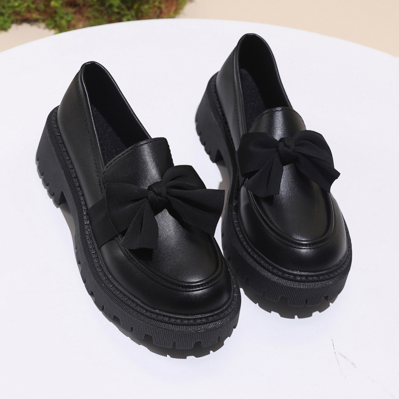 2025 Proljeće i jesen Nove prekogranične mokasine velikih veličina, ženske cipele s mašnom i debelim potplatom, male kožne cipele, retro pojedinačne cipele, vanjska trgovina na veliko