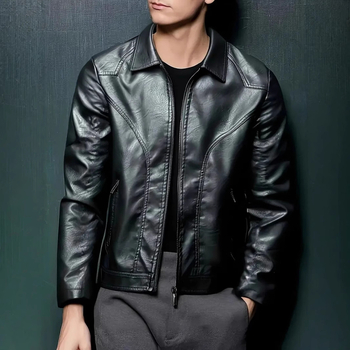 Tarpvalstybinis pavasario ir rudens naujas 2025 m. odinis švarkas vyrams, madingas laisvalaikio stiliaus lengvas verslo PU odinis švarkas su atvartu, fabrikas