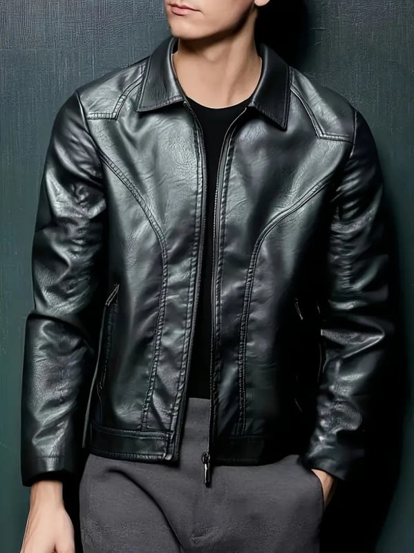 Tarpvalstybinis pavasario ir rudens naujas 2025 m. odinis švarkas vyrams, madingas laisvalaikio stiliaus lengvas verslo PU odinis švarkas su atvartu, fabrikas