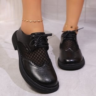 Pantofi de damă din piele, stil britanic, de primăvară și toamnă, noi, export transfrontalier, stil retro, din piele moale, cu toc jos, șireturi Brogue