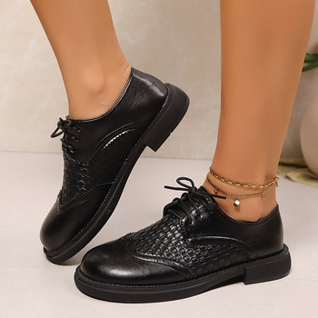 Pantofi de damă din piele, stil britanic, de primăvară și toamnă, noi, export transfrontalier, stil retro, din piele moale, cu toc jos, șireturi Brogue