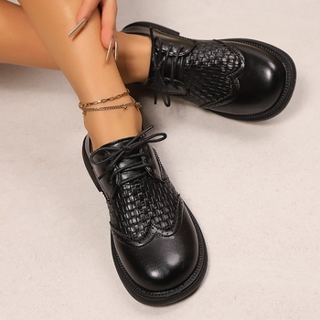 Pantofi de damă din piele, stil britanic, de primăvară și toamnă, noi, export transfrontalier, stil retro, din piele moale, cu toc jos, șireturi Brogue