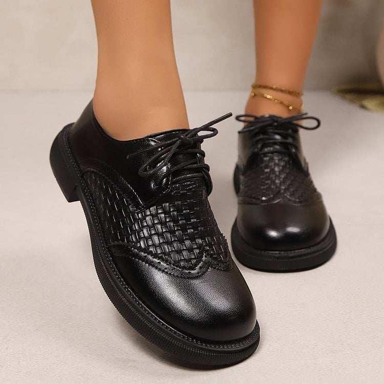 Pantofi de damă din piele, stil britanic, de primăvară și toamnă, noi, export transfrontalier, stil retro, din piele moale, cu toc jos, șireturi Brogue