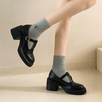 Άνοιξη και Φθινόπωρο 2025 Νέα Μικρά Δερμάτινα Παπούτσια Mary Jane French Uniform Γυναικεία, Βρετανικού Στυλ, Μεσαίο Τακούνι, Χοντρό Τακούνι, Μονόχρωμα Παπούτσια για Φοιτητές