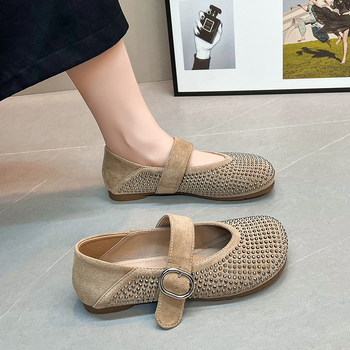 Pantofi transfrontalieri cu model din piele întoarsă cu strasuri, mărime mare, pentru femei, pantofi Birkenstock, populari pentru primăvară și vară, noi, cu plată, balet Mary Jane