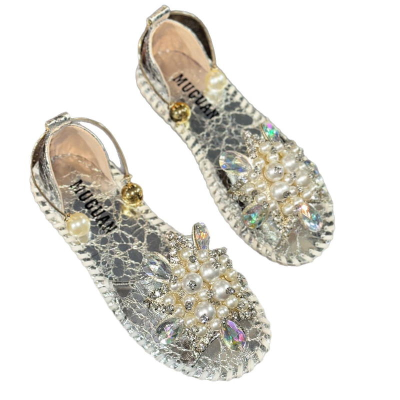 Papuci plați cu accesorii florale clasice cu perle, sandale populare în stoc, pantofi de plajă la modă