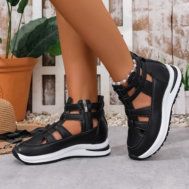 Vanjska trgovina Velike veličine 43 Prugaste izrezane sandale 2025 Ljeto 2025 Klinasta peta Okrugli vrh Bočni patentni zatvarač Debeli potplat Ležerne ženske cipele