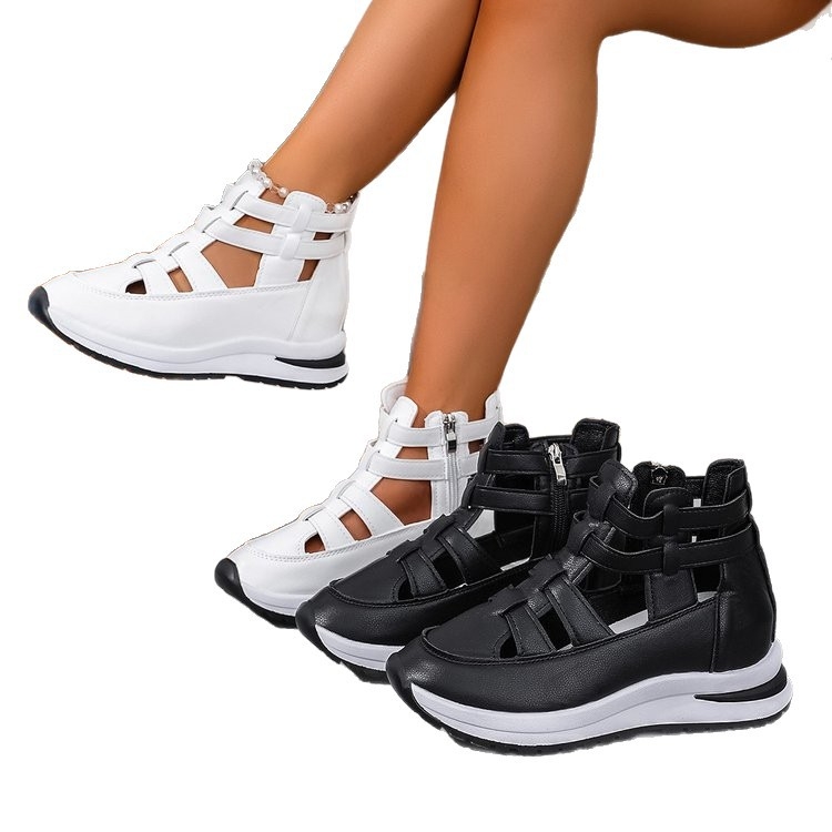 Vanjska trgovina Velike veličine 43 Prugaste izrezane sandale 2025 Ljeto 2025 Klinasta peta Okrugli vrh Bočni patentni zatvarač Debeli potplat Ležerne ženske cipele