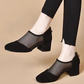 Sandale de vară cu plasă respirabilă pentru femei, cu toc gros, din piele moale, cu tocuri înalte, pentru comerț exterior, transfrontaliere, 2025