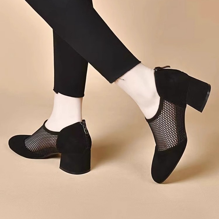 Sandale de vară cu plasă respirabilă pentru femei, cu toc gros, din piele moale, cu tocuri înalte, pentru comerț exterior, transfrontaliere, 2025