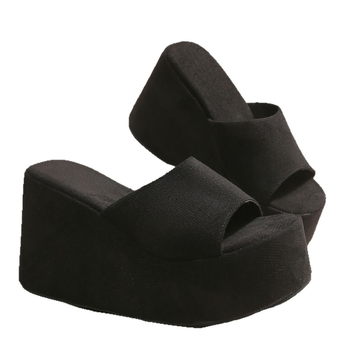 Papuci cu toc gros și talpă plată pentru femei, sandale de plajă din pânză de culoare pură, cu toc înalt, casual și versatile, pentru comerț exterior european și american