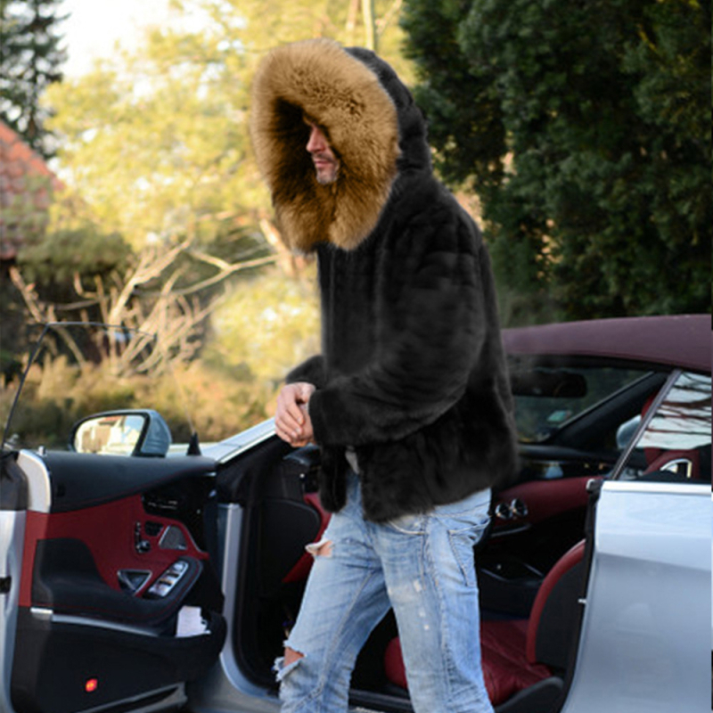 F0689 Cross Border meeste lukuga mantel kunstkarusnahast kapuutsiga mantel