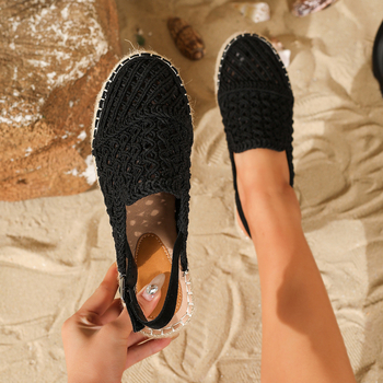 Γυναικεία σανδάλια από σχοινί κάνναβης με χοντρή σόλα και κλειστά δάχτυλα, καλοκαιρινά παπούτσια ψαράδων με κοίλο σχέδιο, σε νέο στυλ, με κλειστά δάχτυλα και υφασμένη αγκράφα για γυναίκες.