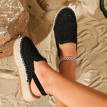 Γυναικεία σανδάλια από σχοινί κάνναβης με χοντρή σόλα και κλειστά δάχτυλα, καλοκαιρινά παπούτσια ψαράδων με κοίλο σχέδιο, σε νέο στυλ, με κλειστά δάχτυλα και υφασμένη αγκράφα για γυναίκες.