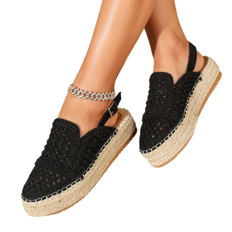 Sandale de vară 2025, stil nou, din cânepă, cu talpă groasă, închise, fără spate, cu cataramă țesută cu o singură curea pentru femei, pantofi casual de pescar cu design gol