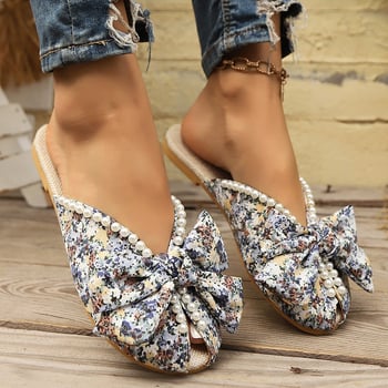 Ljetne ravne papuče s cvjetnim bisernim prstima u korejskom stilu za žene s mašnom, velike veličine, vanjska odjeća, natikače, neovisna stanica