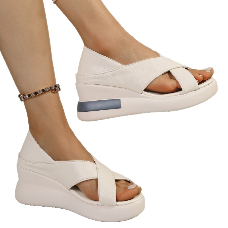Ljetne cipele s visokom petom i otvorenim prstima za veće veličine, debelim dnom, ženske cipele s križem i debelim rubom, veleprodaja, sandale s klinom za žene, 4243 jarda