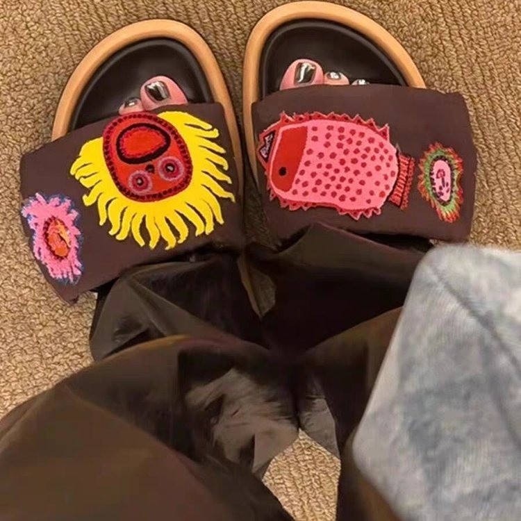 Papuče s debelim potplatom na čičak za žene, vanjska odjeća, nove sandale u boji bundeve za ljeto 2025.