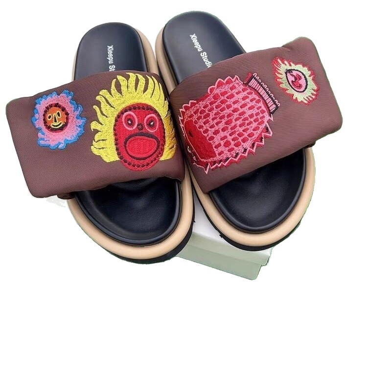 Papuče s debelim potplatom na čičak za žene, vanjska odjeća, nove sandale u boji bundeve za ljeto 2025.