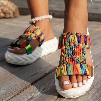 Europske i američke ljetne nove želje za prekogranične europske i američke ženske sandale i papuče s debelim potplatom, šarene pletene vunene papuče na platformi