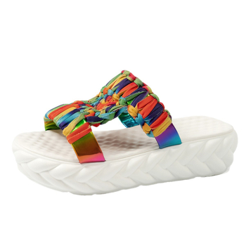 Ευρωπαϊκό και Αμερικανικό Καλοκαίρι New Wish Διασυνοριακά Ευρωπαϊκά και Αμερικανικά Γυναικεία Σανδάλια και Παντόφλες με Χοντρές Σόλες Πολύχρωμες Πλεκτές Μάλλινες Πλατφόρμες