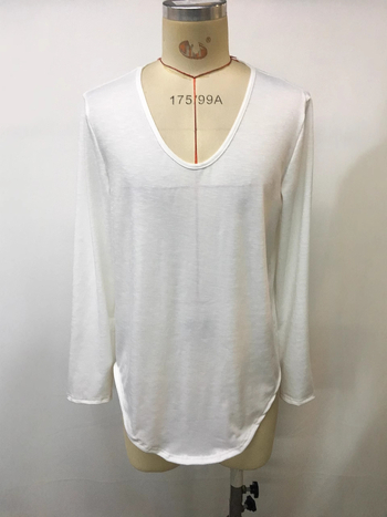 Διασυνοριακό Ευρωπαϊκό και Αμερικανικό Μεγάλο Άνοιξη Ανδρικό T-Shirt με Λεπτό, Αναπνέον V-Neck, Casual, Μακρυμάνικο, Υπόλευκο, Ανοιχτόχρωμη, Ώριμη, Casual