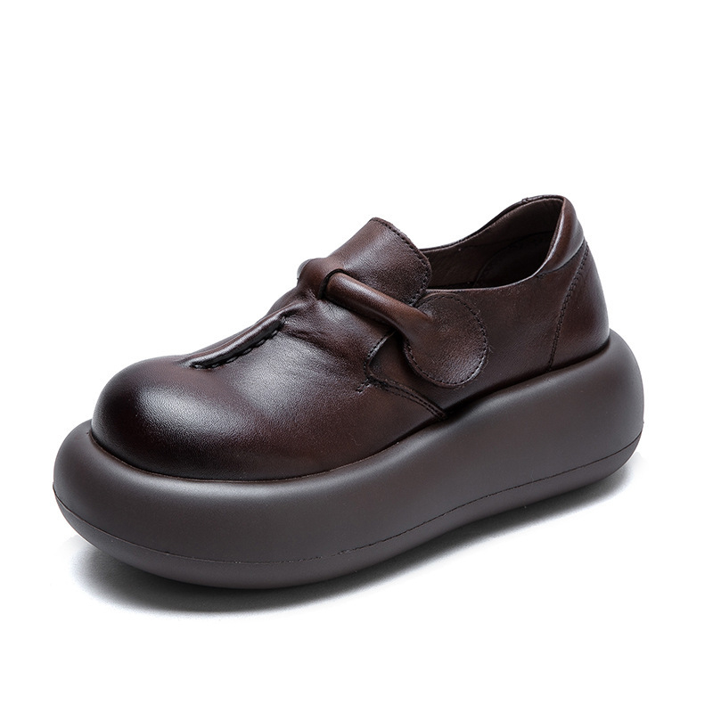 Pantofi de damă din piele de vacă cu talpă groasă, stil retro, stil casual, confortabili, pentru naveta, primăvara 2025