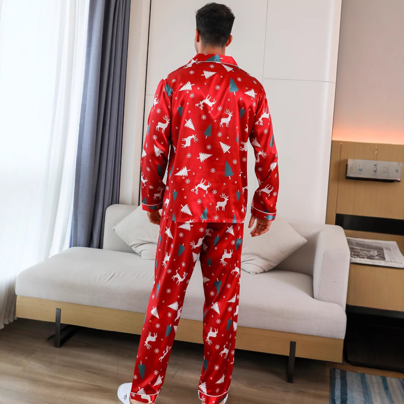 Set de pijamale bărbătesc - bluză și pantaloni cu mânecă lungă și nasturi, confortabil pentru toamnă și iarnă, lavabil la mașină, casual și versatil
