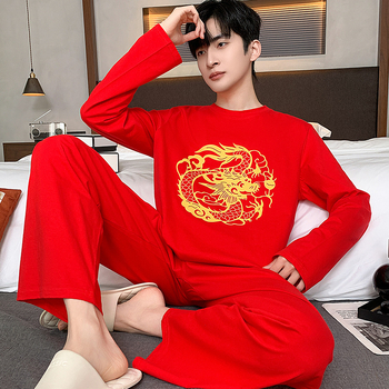 „Love car“ grynos medvilnės apvalios iškirptės, plius dydžio, ypač didelių dydžių, jaunimo pižama „Red Dragon“ vienerių metų vyriškas lauko namų kostiumas.